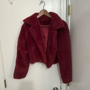 Women's burgundy/red Faux Fur Jacket
